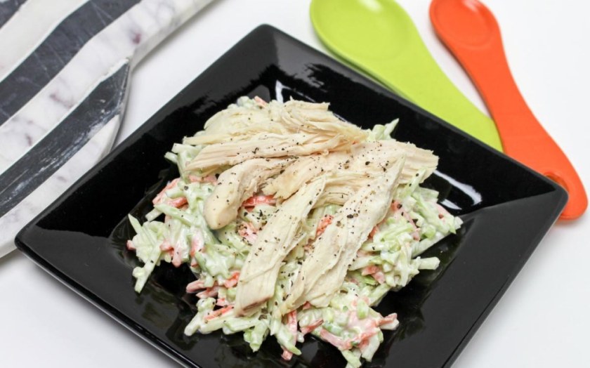 Easy Healthy Broccoli Slaw Salad with Shredded Chicken